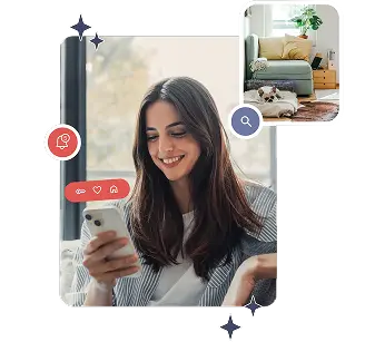 Woman using smartphone to manage rental property